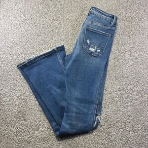 Flying Monkey High Rise Flare Jeans Womens 24 Blue Distressed Button Fly Denim